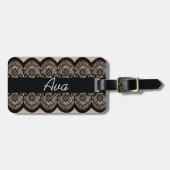 Schwarzes Spitze-Band-Gewohnheits-Monogramm Gepäckanhänger (Vorderseite horizontal)