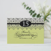 Schwarzes Spitze-Blick-Silber 15. Quinceanera n Einladung (Stehend Vorderseite)