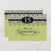 Schwarzes Spitze-Blick-Silber 15. Quinceanera n Einladung (Vorne/Hinten)