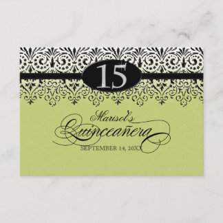 Schwarzes Spitze-Blick-Silber 15. Quinceanera n Einladung