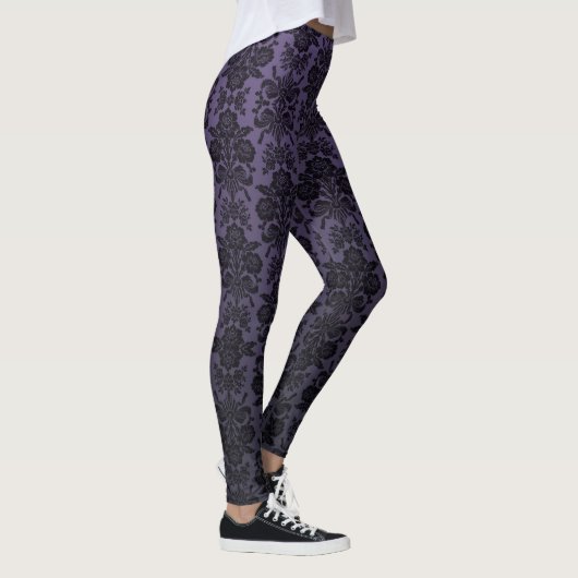 Schwarzes Spitze-Damast-Muster Leggings (Rechts)