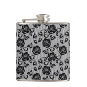 Schwarzes Spitzemuster auf weißem Hintergrund Flachmann (Vorderseite)