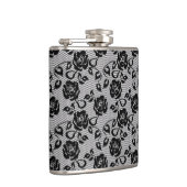 Schwarzes Spitzemuster auf weißem Hintergrund Flachmann (Rechts)