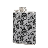 Schwarzes Spitzemuster auf weißem Hintergrund Flachmann (Links)