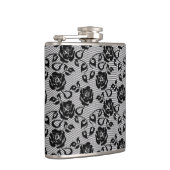 Schwarzes Spitzemuster auf weißem Hintergrund Flachmann (Rechts)