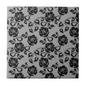 Schwarzes Spitzemuster auf weißem Hintergrund Fliese (Vorderseite)