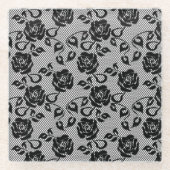Schwarzes Spitzemuster auf weißem Hintergrund Glasuntersetzer (Vorderseite)