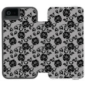 Schwarzes Spitzemuster auf weißem Hintergrund Incipio iPhone Geldbeutel-Hülle (Folio Geöffnet)