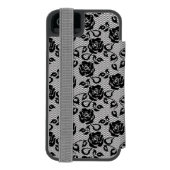 Schwarzes Spitzemuster auf weißem Hintergrund Incipio iPhone Geldbeutel-Hülle (Folio Rückseite)