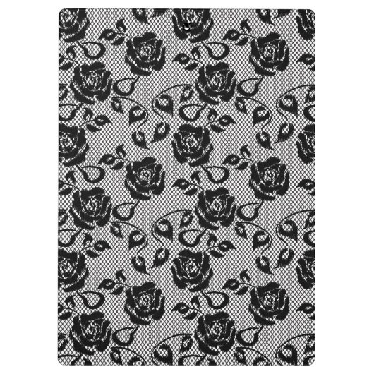 Schwarzes Spitzemuster auf weißem Hintergrund Klemmbrett (Rückseite)