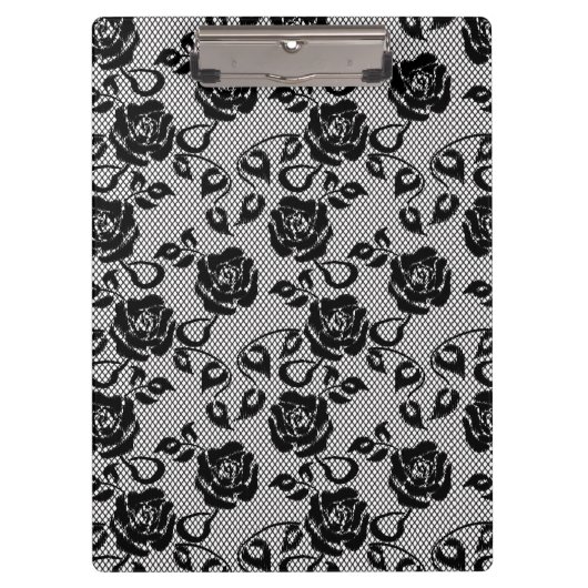 Schwarzes Spitzemuster auf weißem Hintergrund Klemmbrett (Vorderseite)