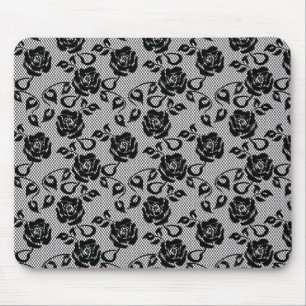 Schwarzes Spitzemuster auf weißem Hintergrund Mousepad