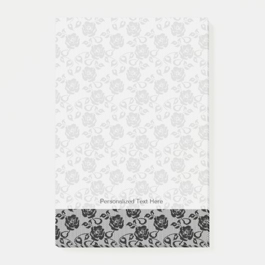 Schwarzes Spitzemuster auf weißem Hintergrund Post-it Klebezettel (Vorderseite)