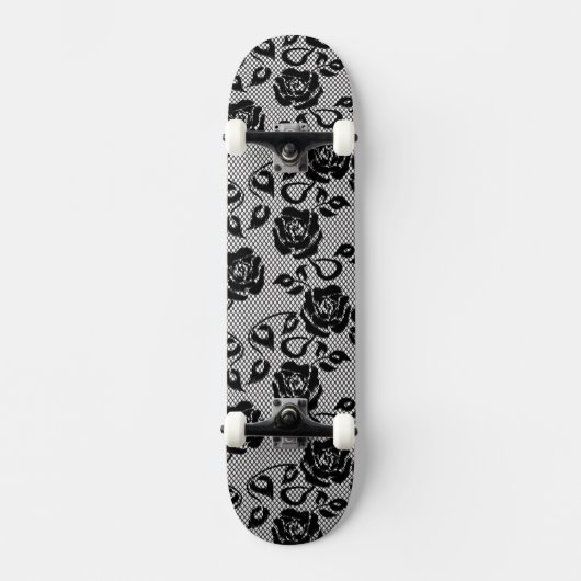 Schwarzes Spitzemuster auf weißem Hintergrund Skateboard (Vorderseite)
