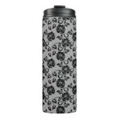 Schwarzes Spitzemuster auf weißem Hintergrund Thermosbecher (Vorderseite)