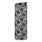 Schwarzes Spitzemuster auf weißem Hintergrund Thermosbecher (Nach links gedreht)