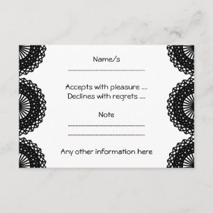 Schwarzes Spitzen Muster Design. Custom RSVP Karte