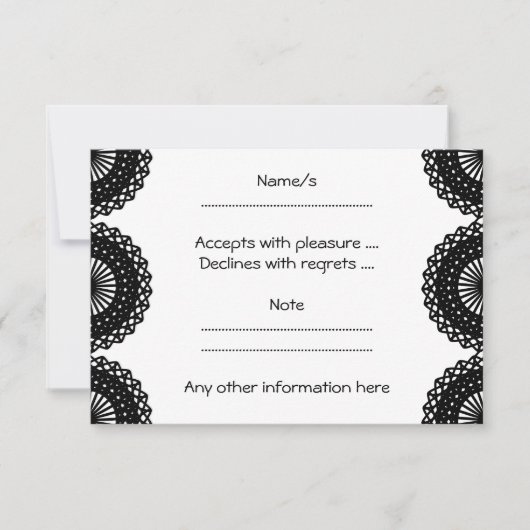 Schwarzes Spitzen Muster Design. Custom RSVP Karte (Vorderseite)