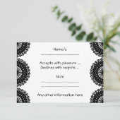 Schwarzes Spitzen Muster Design. Custom RSVP Karte (Stehend Vorderseite)