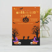 Schwarzes Spooktacular Halloween Einladung (Stehend Vorderseite)