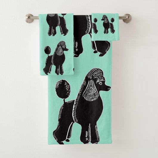 Schwarzes Standard-Poodles Minzhandtuch-Set Badhandtuch Set (Insitu)