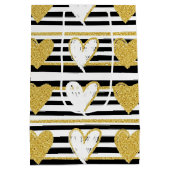 Schwarzes Streifen-Gold-Herz-Glamour-Muster (1) Mittlere Geschenktüte (Rückseite)
