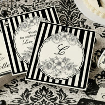 Schwarzes Streifen-Monogramm-Blumen-Dankeschön-Ges
