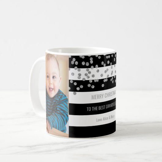 Schwarzes Streifen-silbernes Foto-bestes Kaffeetasse (Vorderseite Links)