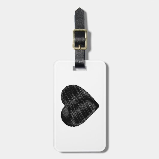 Schwarzes Strickherz Gepäckanhänger (Vorderseite vertikal)