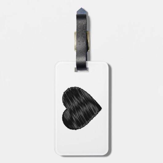 Schwarzes Strickherz Gepäckanhänger (Rückseite vertikal)