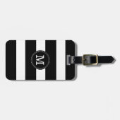 Schwarzes Stripes Gepäckanhänger mit Lederband (Vorderseite horizontal)