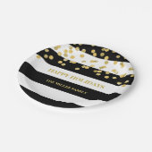 Schwarzes Stripes Goldconfetti-WeihnachtsTeller Pappteller (Schrägansicht)
