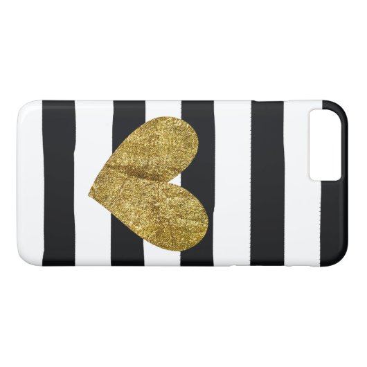 Schwarzes Stripes Goldherz Case-Mate iPhone Hülle (Rückseite (Horizontal))