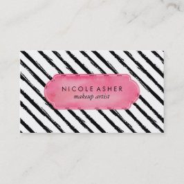 Schwarzes Stripes rosa Aquarell Visitenkarte