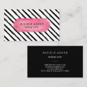 Schwarzes Stripes rosa Aquarell Visitenkarte (Vorne/Hinten)
