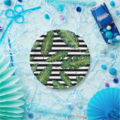 Schwarzes stripes tropisches Sommermuster des Pappteller (Party)