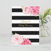 Schwarzes Stripes Watercolor-Blumen-Baby-Dusche Einladung (Stehend Vorderseite)