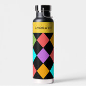 Schwarzes, stylisches geometrisches Diamantmuster Trinkflasche (Links)