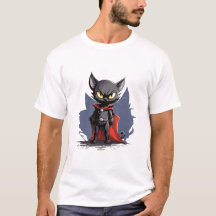 Schwarzes Superheld-Katze-mit-rotem-Umhang-T-Shirt