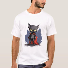 Schwarzes Superheld-Katze-mit-rotem-Umhang-T-Shirt T-Shirt