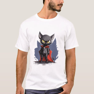 Schwarzes Superheld-Katze-mit-rotem-Umhang-T-Shirt T-Shirt