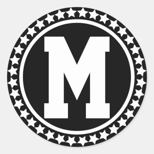 Schwarzes Superstar-Monogramm Runder Aufkleber (Vorderseite)
