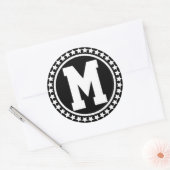 Schwarzes Superstar-Monogramm Runder Aufkleber (Umschlag)