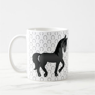 Schwarzes süßes Cartoon-Trab-Pferd Kaffeetasse