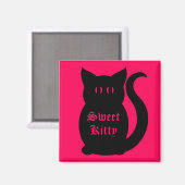 Schwarzes, süßes Kätzchen auf heiß rosa Magnet (Vorderseite/Rückseite)