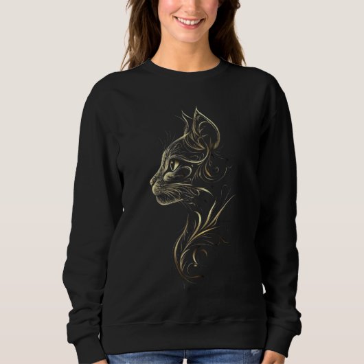 Schwarzes Sweatshirt mit elegantem Golden Cat Desi (Vorderseite)