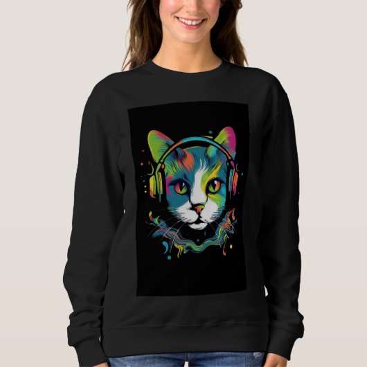 Schwarzes T-Shirt mit Katzendesign  Sweatshirt (Vorderseite)