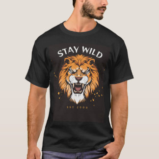 Schwarzes T-Shirt mit Löwendesign und halbem Ärmel
