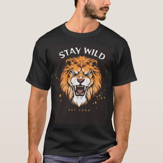 Schwarzes T-Shirt mit Löwendesign und halbem Ärmel (Vorderseite)
