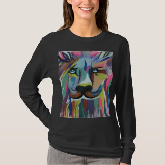 Schwarzes T-Shirt mit Löwendesign und langen Ärmel